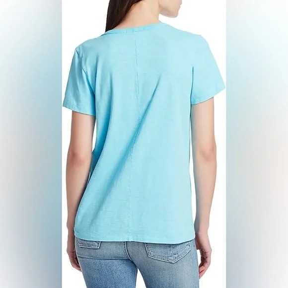 rag & bone The Slub V-Neck Tee in Aqua Size Small - Picture 2 of 5